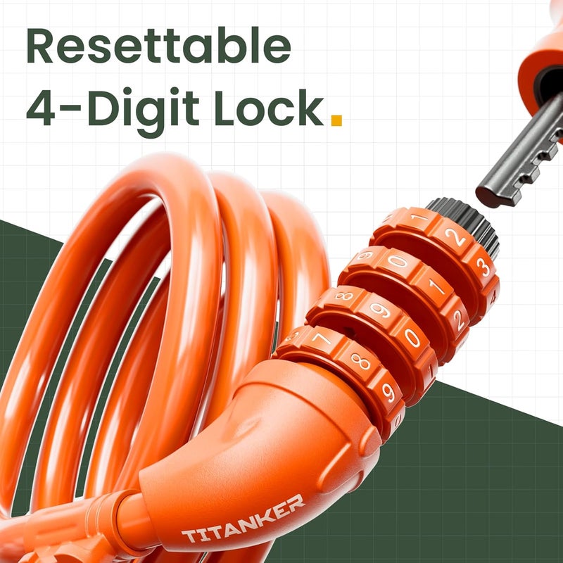 Titanker Bike Lock, Bicycle Lock 4 Feet Cable Lock 1/2 Inch Resettable Bike Lock Combination with Mounting Bracket, Bike Accessories for Bicycle, Electric Scooter, Motorcycle - Image 2