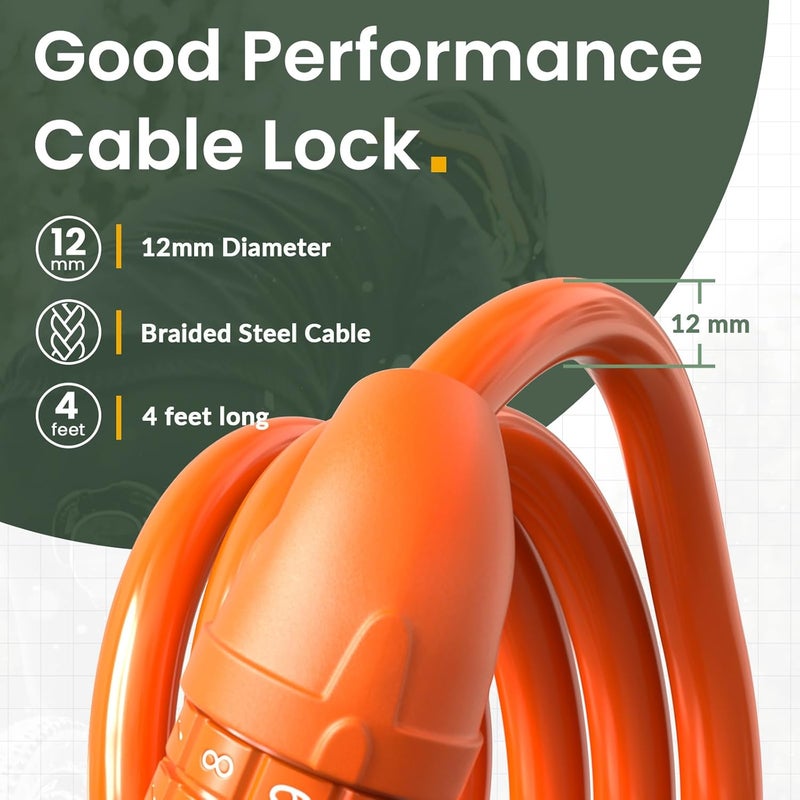Titanker Bike Lock, Bicycle Lock 4 Feet Cable Lock 1/2 Inch Resettable Bike Lock Combination with Mounting Bracket, Bike Accessories for Bicycle, Electric Scooter, Motorcycle - Image 3