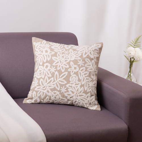 Haus & Kinder Embroidered Cushion Cover 16x16 Inch Set of 1 Premium Cotton Decorative Throw Pillow Cover for Sofa Couch Bed Soft Breathable Square Cushion Case Living Room Home Decor 40x40 cm Cushions - Image 1