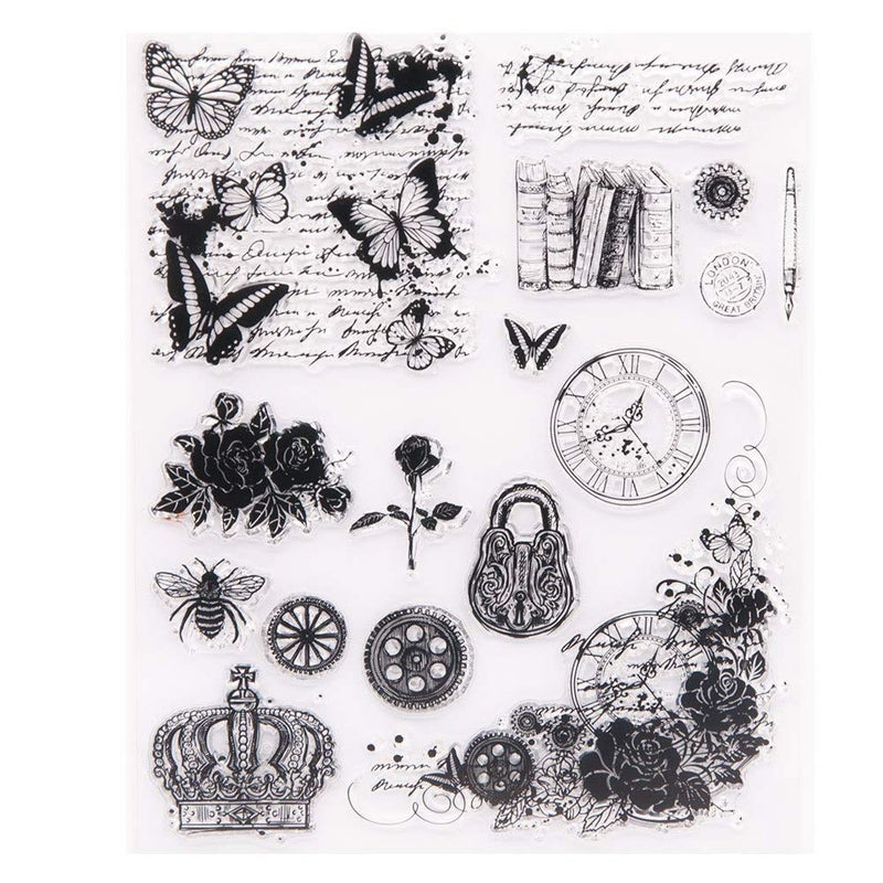 Arrietty Arrietty Vintage Retro Style Butterfly English Flowers Background Button Bee Books Crown Clear Stamps for Card Making Decoration and DIY Scrapbooking Tools Rubber StampsA1746