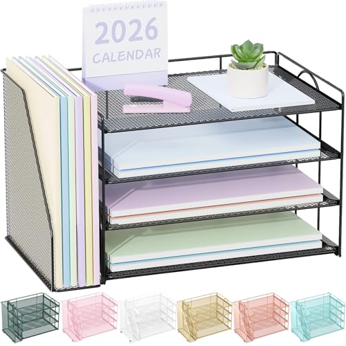 Spacrea Desk Organizers and Accessories Paper Organizer for Desk with File organizer Desk Accessories Workspace Organizers for Catalog Reference Racks Black - Image 1