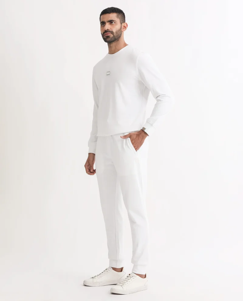 Rare Rabbit Rare Rabbit Mens Wimble White Track Pant Cotton Polyester Terry Fabric Mid Rise Knitted Draw String Closure
