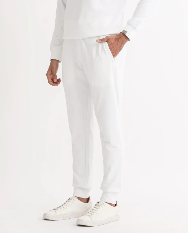 Rare Rabbit Rare Rabbit Mens Wimble White Track Pant Cotton Polyester Terry Fabric Mid Rise Knitted Draw String Closure