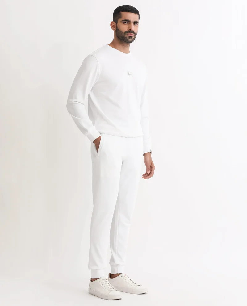 Rare Rabbit Rare Rabbit Mens Wimble White Track Pant Cotton Polyester Terry Fabric Mid Rise Knitted Draw String Closure