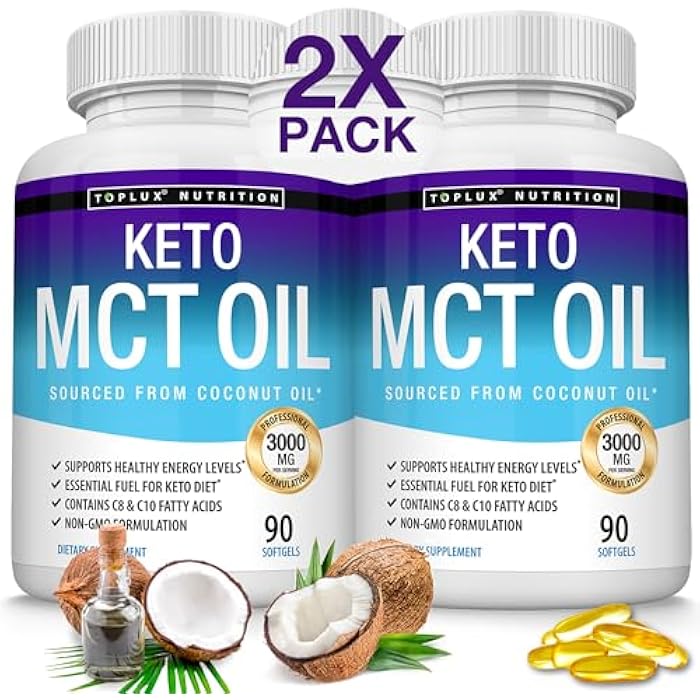 Toplux Keto MCT Oil Capsules - 3000mg Natural Pure Coconut Oil Extract Pills, Source of Energy, Easy to Digest for Men Women, 90 Softgels, Supplement - Image 1