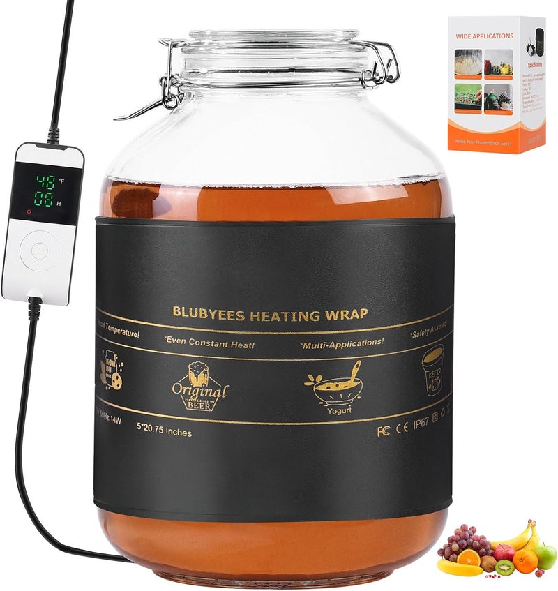 BLUBYEES Digital Kombucha Heating Wrap with Precise Temperature Control and Timer Function - Kombucha Starter Kit, the Ideal Fermentation Heating Pad for Kombucha and Sourdough - Image 1
