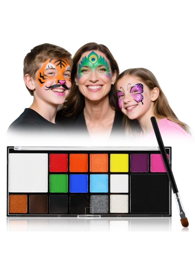 18 Colors Body Face Paint Cosplay Makeup Palette Kit, Water Based Face Paint Colors,Professional Face Painting Kit for Kids & Adults,Water-Activated Facepaint Palette ,Party  Costume Makeup,Easy to Clean with 1 Brushes - Image 1