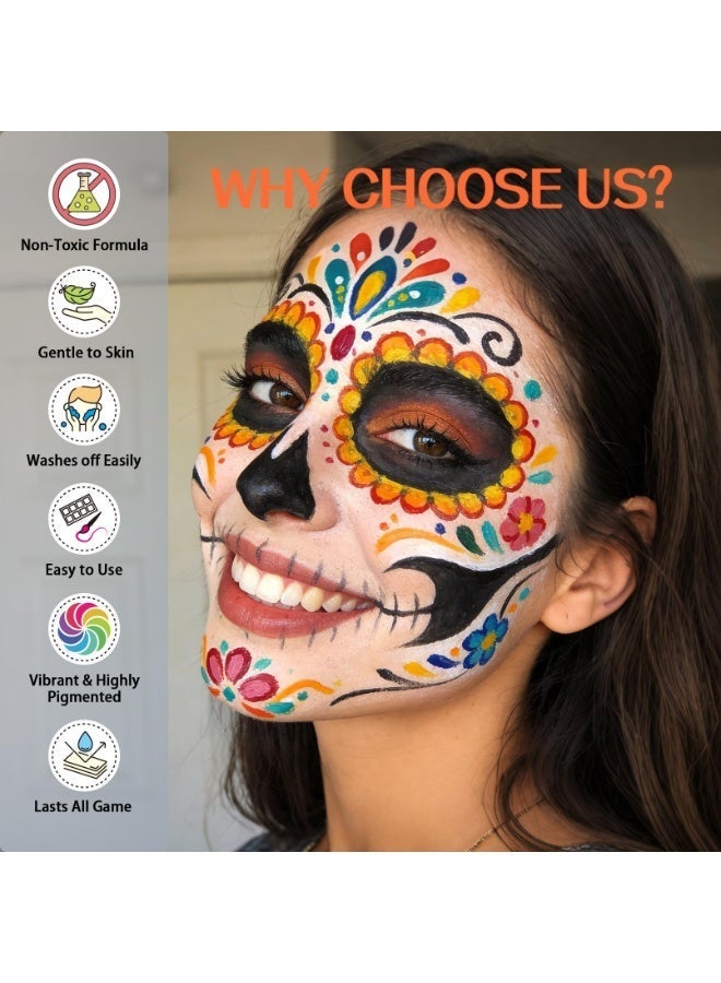 18 Colors Body Face Paint Cosplay Makeup Palette Kit, Water Based Face Paint Colors,Professional Face Painting Kit for Kids & Adults,Water-Activated Facepaint Palette ,Party  Costume Makeup,Easy to Clean with 1 Brushes - Image 5