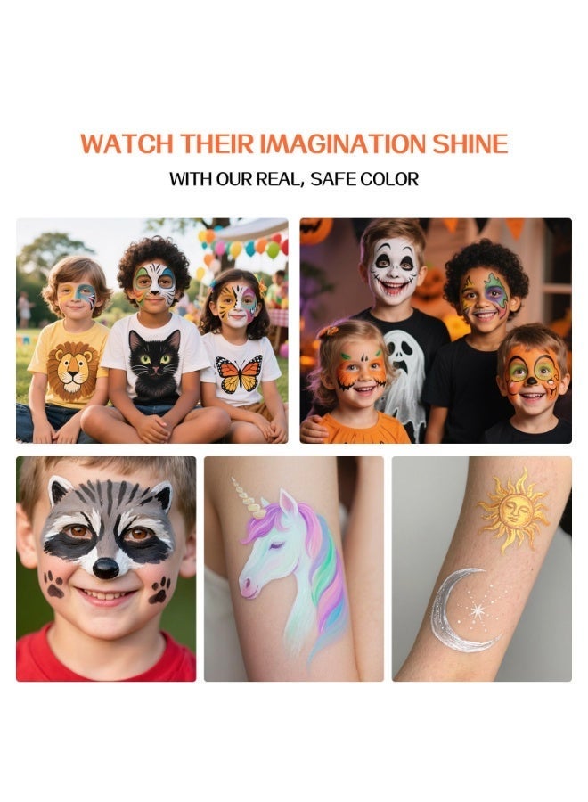 18 Colors Body Face Paint Cosplay Makeup Palette Kit, Water Based Face Paint Colors,Professional Face Painting Kit for Kids & Adults,Water-Activated Facepaint Palette ,Party  Costume Makeup,Easy to Clean with 1 Brushes - Image 4
