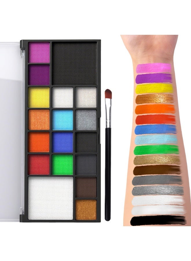 18 Colors Body Face Paint Cosplay Makeup Palette Kit, Water Based Face Paint Colors,Professional Face Painting Kit for Kids & Adults,Water-Activated Facepaint Palette ,Party  Costume Makeup,Easy to Clean with 1 Brushes - Image 3