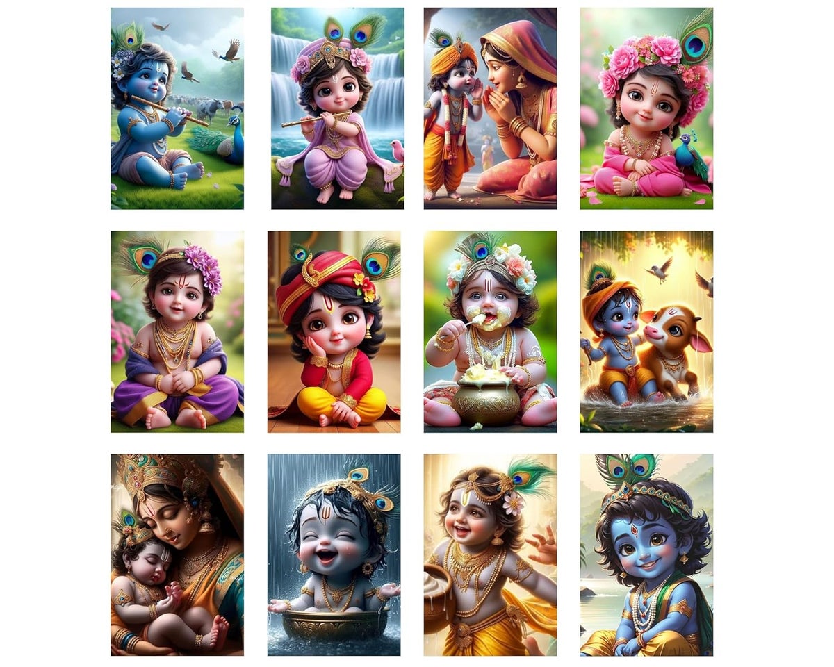 Bal Krishna Sticker Posters Inc Set of 12 Bal Krishna Stickers – Bal Gopal Cute Baby ...
