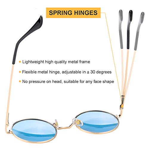 Gleyemor Polarized Round Sunglasses for Men Women Hippie Small Circle Glasses Red Yellow Lenses (Gold/Clear Blue) - Image 5