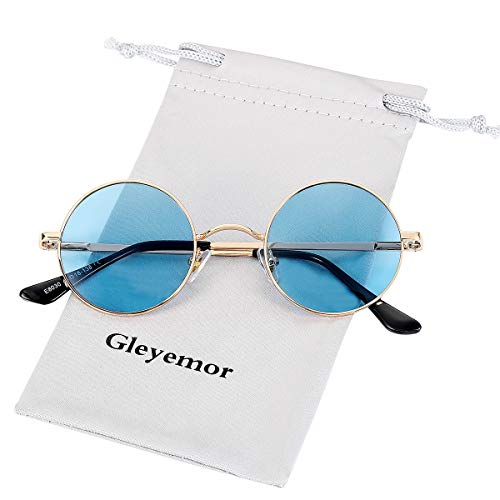 Gleyemor Polarized Round Sunglasses for Men Women Hippie Small Circle Glasses Red Yellow Lenses (Gold/Clear Blue) - Image 2