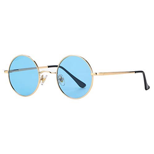 Gleyemor Polarized Round Sunglasses for Men Women Hippie Small Circle Glasses Red Yellow Lenses (Gold/Clear Blue) - Image 1