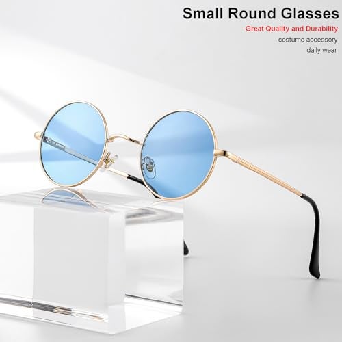 Gleyemor Polarized Round Sunglasses for Men Women Hippie Small Circle Glasses Red Yellow Lenses (Gold/Clear Blue) - Image 3