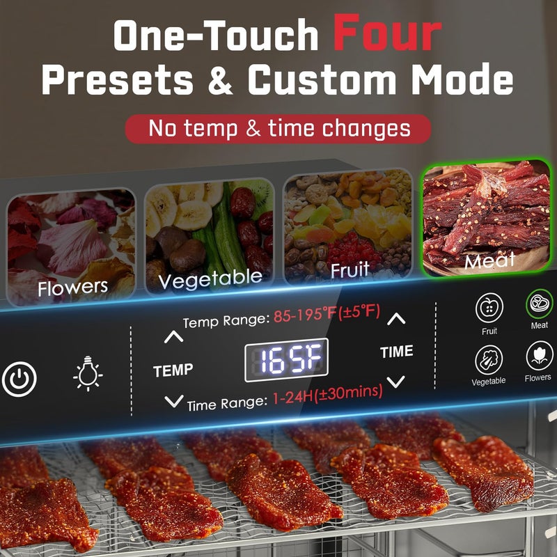 HOPERAN Food Dehydrator - 12 Stainless Steel Trays Dehydrators, 800W Electric Dehydrator Machine with 4 Presets, Digital Timer & Temperature Control for Herb, Dog Treats,Meats & Veggies (12 Trays) - Image 3