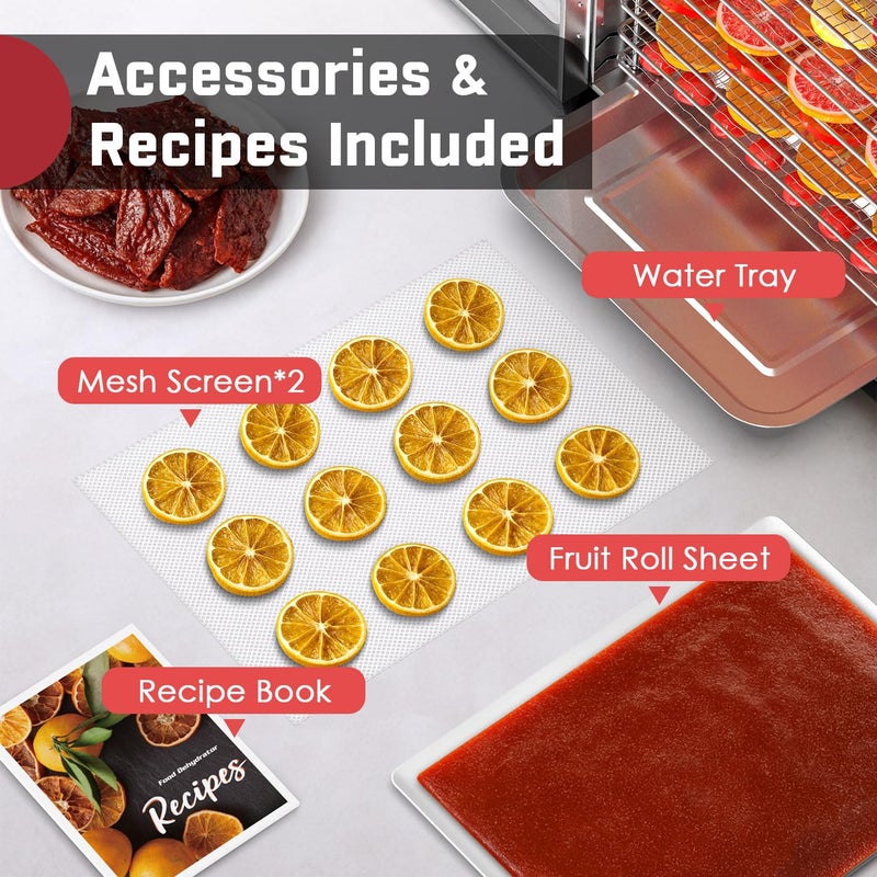HOPERAN Food Dehydrator - 12 Stainless Steel Trays Dehydrators, 800W Electric Dehydrator Machine with 4 Presets, Digital Timer & Temperature Control for Herb, Dog Treats,Meats & Veggies (12 Trays) - Image 5