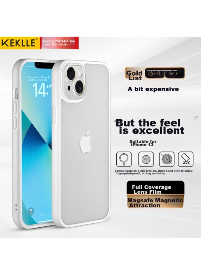 Keklle Iphone 13 Case, Apple 13 Protective Cover, Semi-transparent Frosted Shockproof Anti-fingerprint Full Lens Protection Soft Edge Case, Ivory White - Image 1