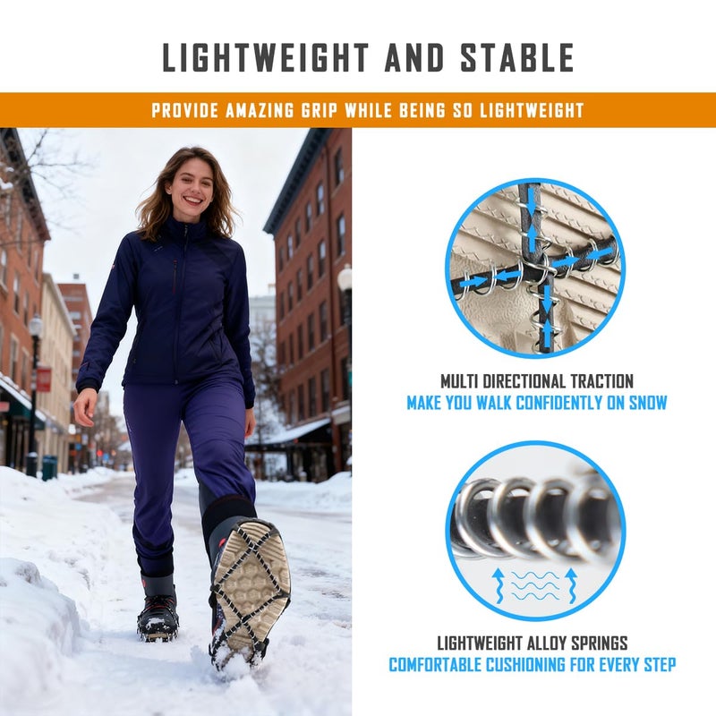 MATTISAM Ice Cleats for Walking on Ice Snow Grips Crampons Traction for Shoes Boots, Anti-Slip Portable Flexible Footwear for Climbing Hiking Fishing Outdoor Running with Storage Bag and 2 Straps - Image 5