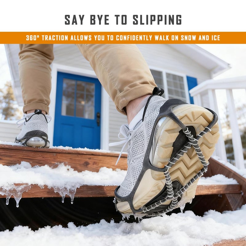 MATTISAM Ice Cleats for Walking on Ice Snow Grips Crampons Traction for Shoes Boots, Anti-Slip Portable Flexible Footwear for Climbing Hiking Fishing Outdoor Running with Storage Bag and 2 Straps - Image 4