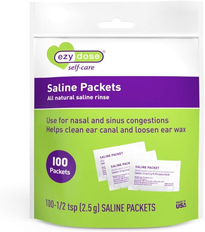 Ezy Dose EZY DOSE Saline Nasal Rinse Packets, Individually Wrapped Sinus Refill Packets, Nasal Relief, 100 Count, Made in The USA