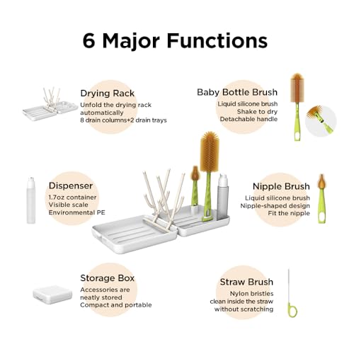 VOGOGE Travel Bottle Brush with Portable Bottle Drying Rack, Baby Bottle Brush for Baby Travel Essential, White - Image 2