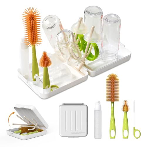 VOGOGE Travel Bottle Brush with Portable Bottle Drying Rack, Baby Bottle Brush for Baby Travel Essential, White - Image 1