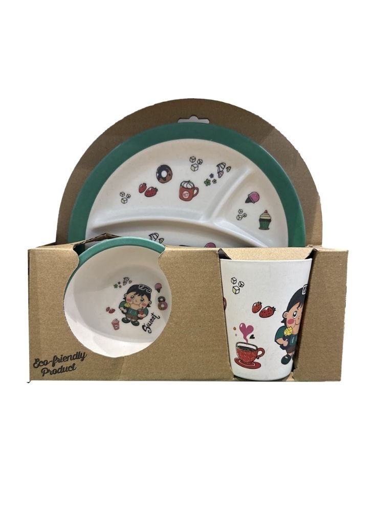 Glass Eco-Friendly Kids Dinner Set Cartoon Print Plate Bowl Cup