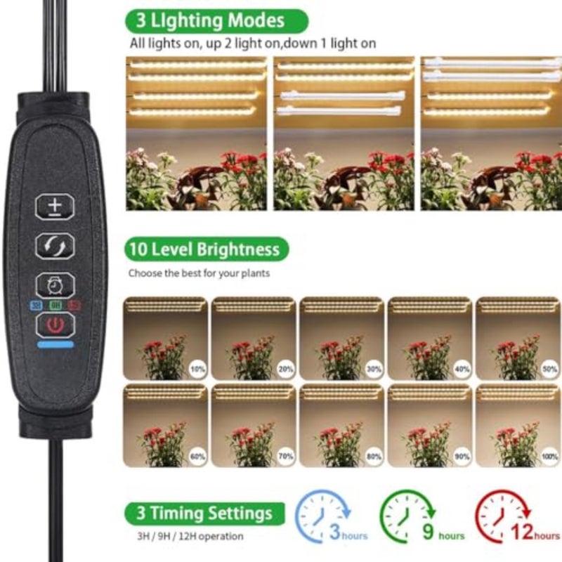 Plants Grow Light Strips Full Spectrum LED Plant Light Bar with Auto 3/9/12H Timer 160 LEDs 10 Dimmable Levels Sunlike Grow Lamp for Indoor Hydroponics Succulent Seedling Plants Shelf - Image 5