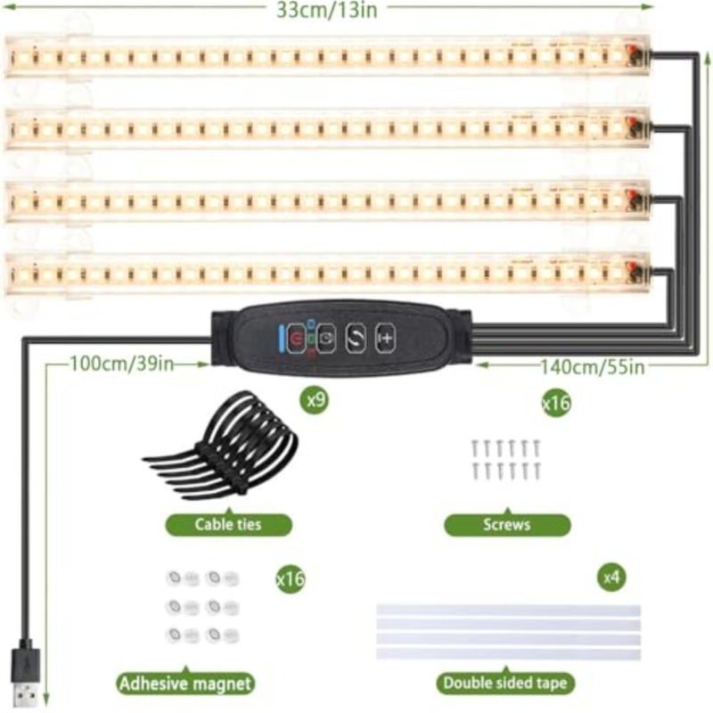 Plants Grow Light Strips Full Spectrum LED Plant Light Bar with Auto 3/9/12H Timer 160 LEDs 10 Dimmable Levels Sunlike Grow Lamp for Indoor Hydroponics Succulent Seedling Plants Shelf - Image 3