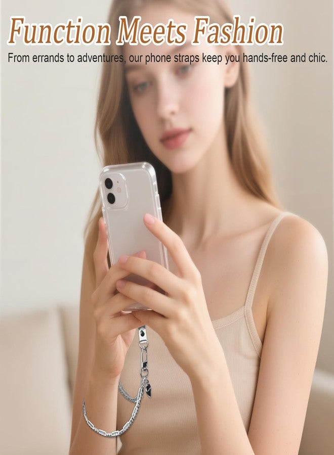 AULEEP سلسلة هاتف AULEEP مع حزام معصم، سحر هاتف معدني مزدوج مع لسان ربط، حزام معصم للهاتف المحمول قابل للفصل، فضي عالمي، يد حرة مضادة للسرقة - Image 2