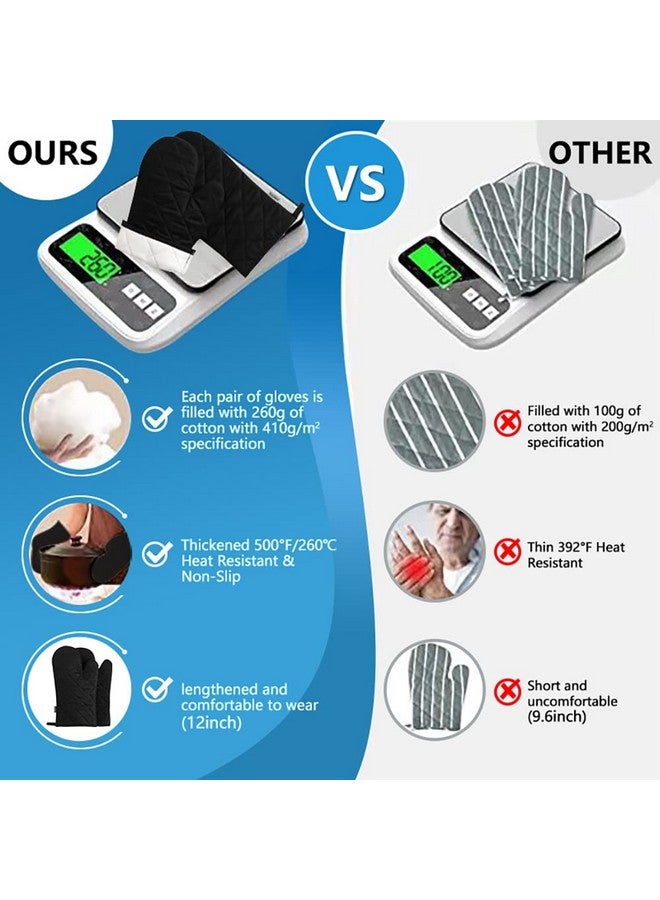 M MIAOYAN Oven Mitts and Pot Holders 4 pcs Set,High Heat Resistant 500 Degree Extra Thicken Long Kitchen Cotton Oven Glove for Cooking (12 Inch,Black) - Image 3