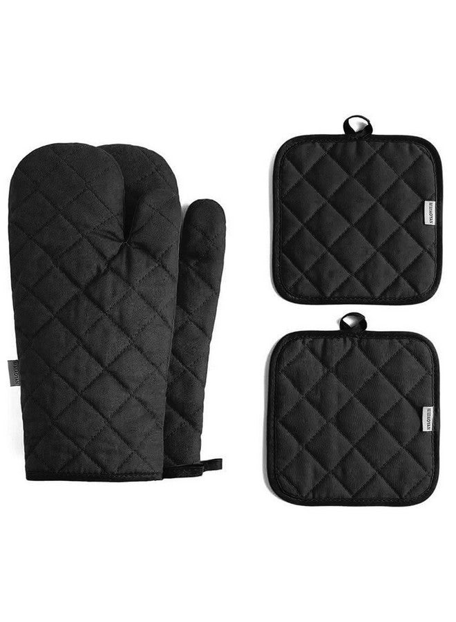 M MIAOYAN Oven Mitts and Pot Holders 4 pcs Set,High Heat Resistant 500 Degree Extra Thicken Long Kitchen Cotton Oven Glove for Cooking (12 Inch,Black) - Image 1