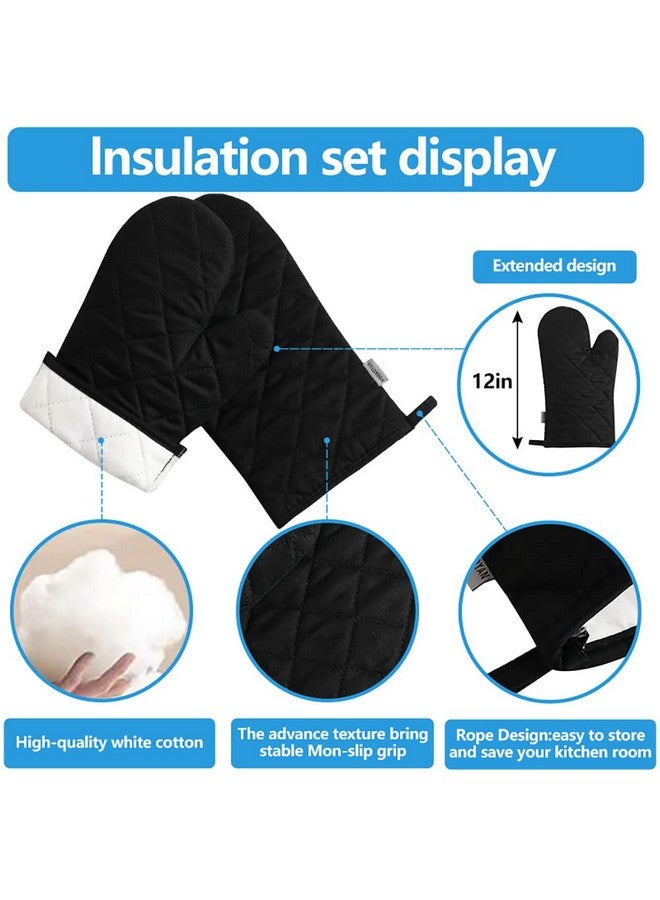 M MIAOYAN Oven Mitts and Pot Holders 4 pcs Set,High Heat Resistant 500 Degree Extra Thicken Long Kitchen Cotton Oven Glove for Cooking (12 Inch,Black) - Image 4