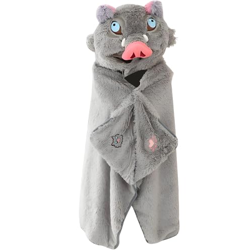 Juejuezi Anime Wearable Blanket Cloak Hoodie Cosplay Costume Hooded Cloaks Cape Soft Shawl Wrap Nap 58.2 x 41.3 in (GreyHUI-A, One Size) - Image 2