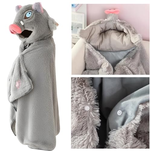 Juejuezi Anime Wearable Blanket Cloak Hoodie Cosplay Costume Hooded Cloaks Cape Soft Shawl Wrap Nap 58.2 x 41.3 in (GreyHUI-A, One Size) - Image 5