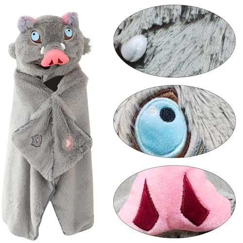 Juejuezi Anime Wearable Blanket Cloak Hoodie Cosplay Costume Hooded Cloaks Cape Soft Shawl Wrap Nap 58.2 x 41.3 in (GreyHUI-A, One Size) - Image 4