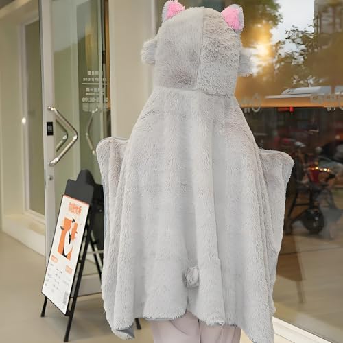 Juejuezi Anime Wearable Blanket Cloak Hoodie Cosplay Costume Hooded Cloaks Cape Soft Shawl Wrap Nap 58.2 x 41.3 in (GreyHUI-A, One Size) - Image 3