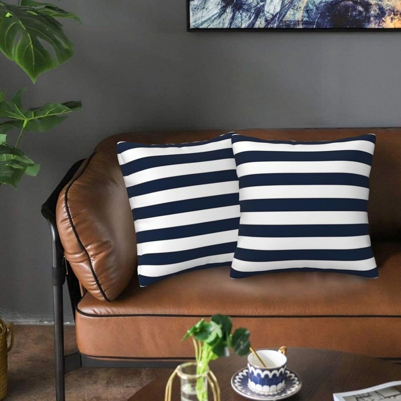 Poream Navy Blue and White Stripe Throw Pillow Covers 18x18 in Farmhouse Pillow Case Soft Outdoor Cushion Covers Set of 2 for Sofa Bed Bedroom Car Chair Living Room Home Decorative - Image 3