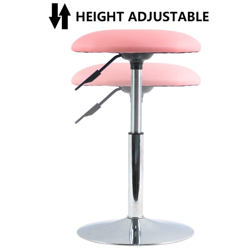 FURWOO Short Round Spa Stool - Height Adjustable Vanity Stool Swivel Bench for Bedroom & Living Room - Pink - Image 5