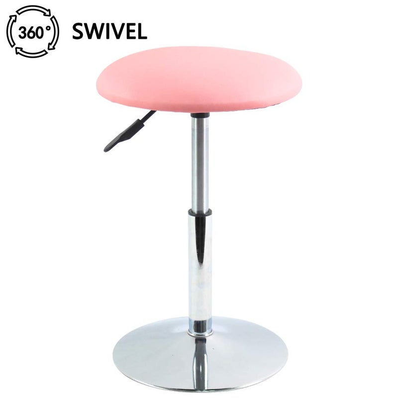 FURWOO Short Round Spa Stool - Height Adjustable Vanity Stool Swivel Bench for Bedroom & Living Room - Pink - Image 4