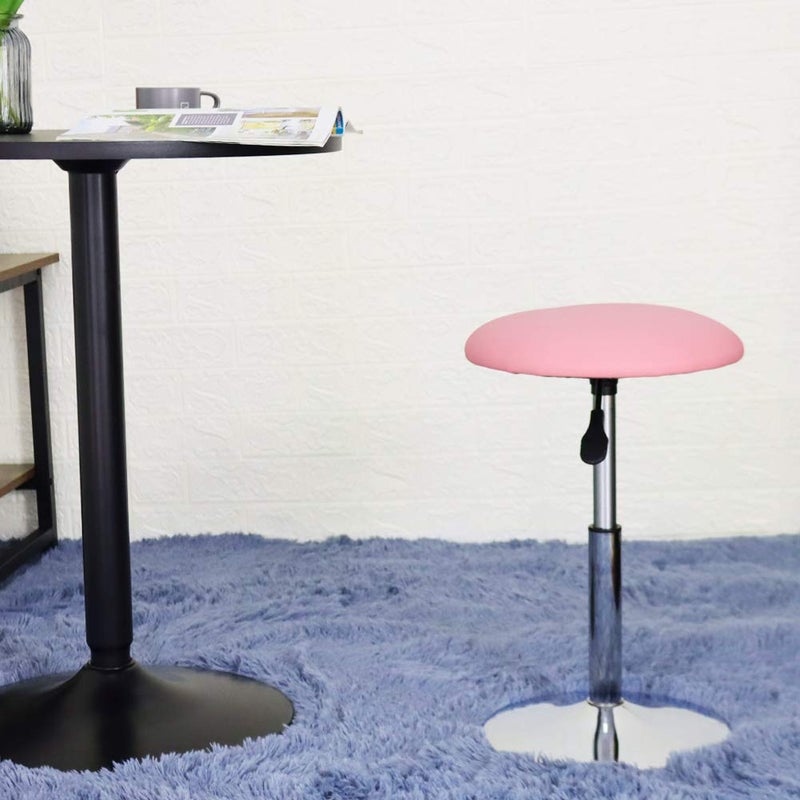 FURWOO Short Round Spa Stool - Height Adjustable Vanity Stool Swivel Bench for Bedroom & Living Room - Pink - Image 2