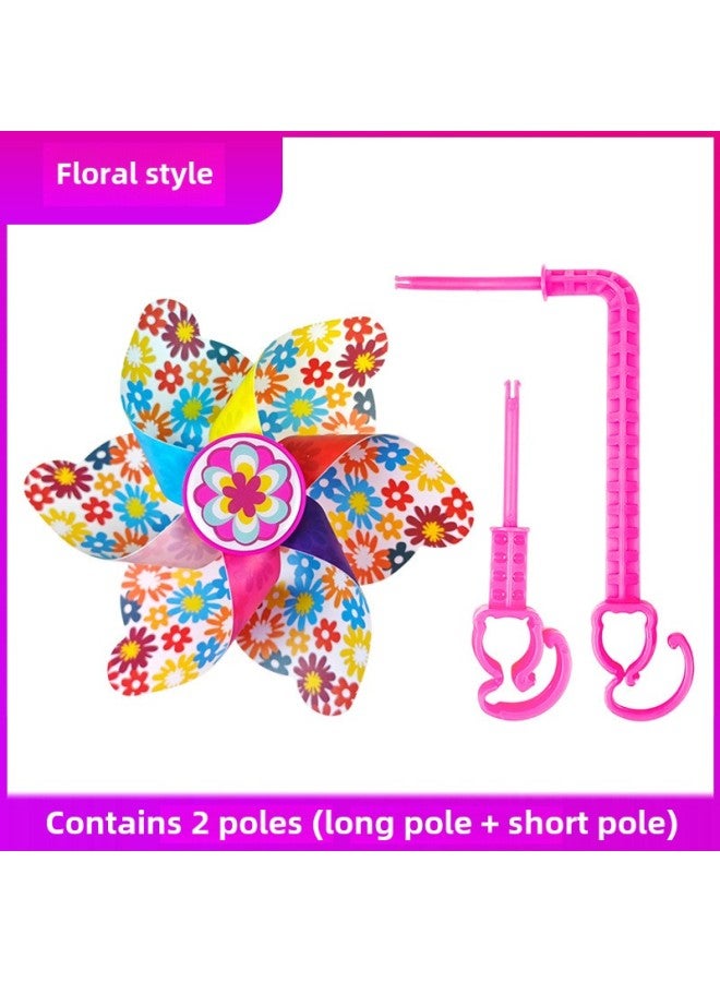 Colorful Rotating Windmill Children's Scooter Bicycle Stroller Decorative Pendant Small Windmill Outdoor Toys-Color:1 Long And Short Windmill - Image 1