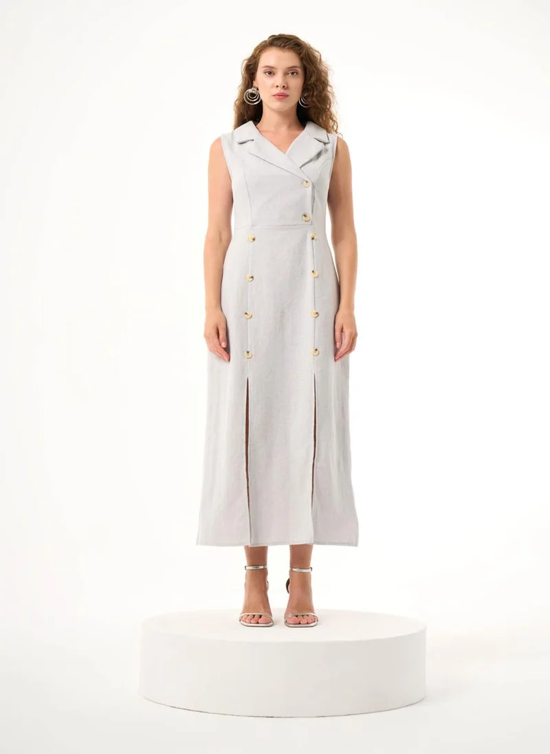 ميزال Linen Texture Buttoned Dress