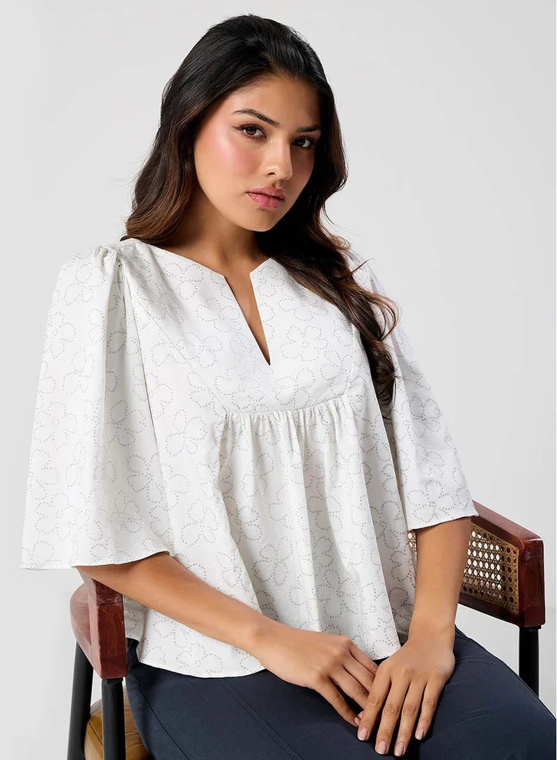 Zigzag Vneck Flared Sleeve Baggy Top
