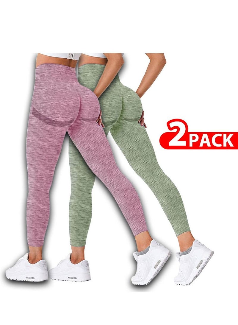 CATANES 2 Pack Of Women Seamless Legging Tummy Control High Waist Workout Gym Yoga Pants large Multicolour  - Image 1