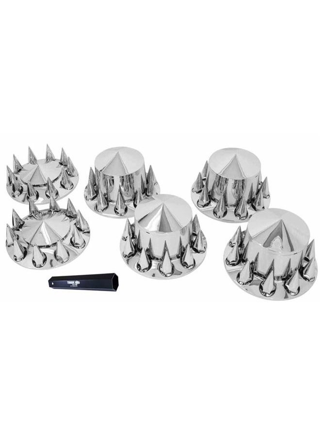 TORQUE Set of Chrome Front and Rear Axle Wheel Cover 33mm Spike Screw-on Lug Nuts for Semi Truck (Installation Tool Included) (TR571) - Image 3