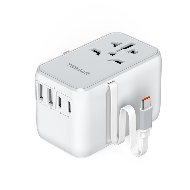 TESSAN Universal Travel Adapter Built-in 35W USB-C Cable, UK for EU/US/AU - Image 1