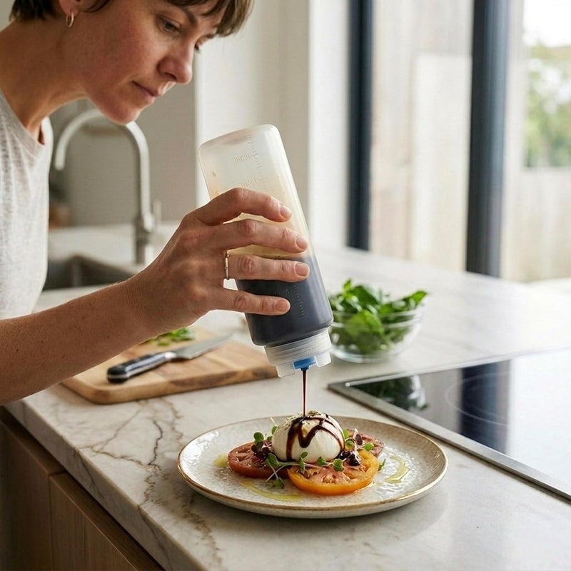 Cuisine Art Squeeze Bottle with Silicone Valve, 700ml Large Condiment Dispenser for Ketchup, Mayo, Oil, Sauce & Dressing, Leak-Proof PE Bottle for Restaurant, Cafe, Catering & Home Kitchen - Image 1