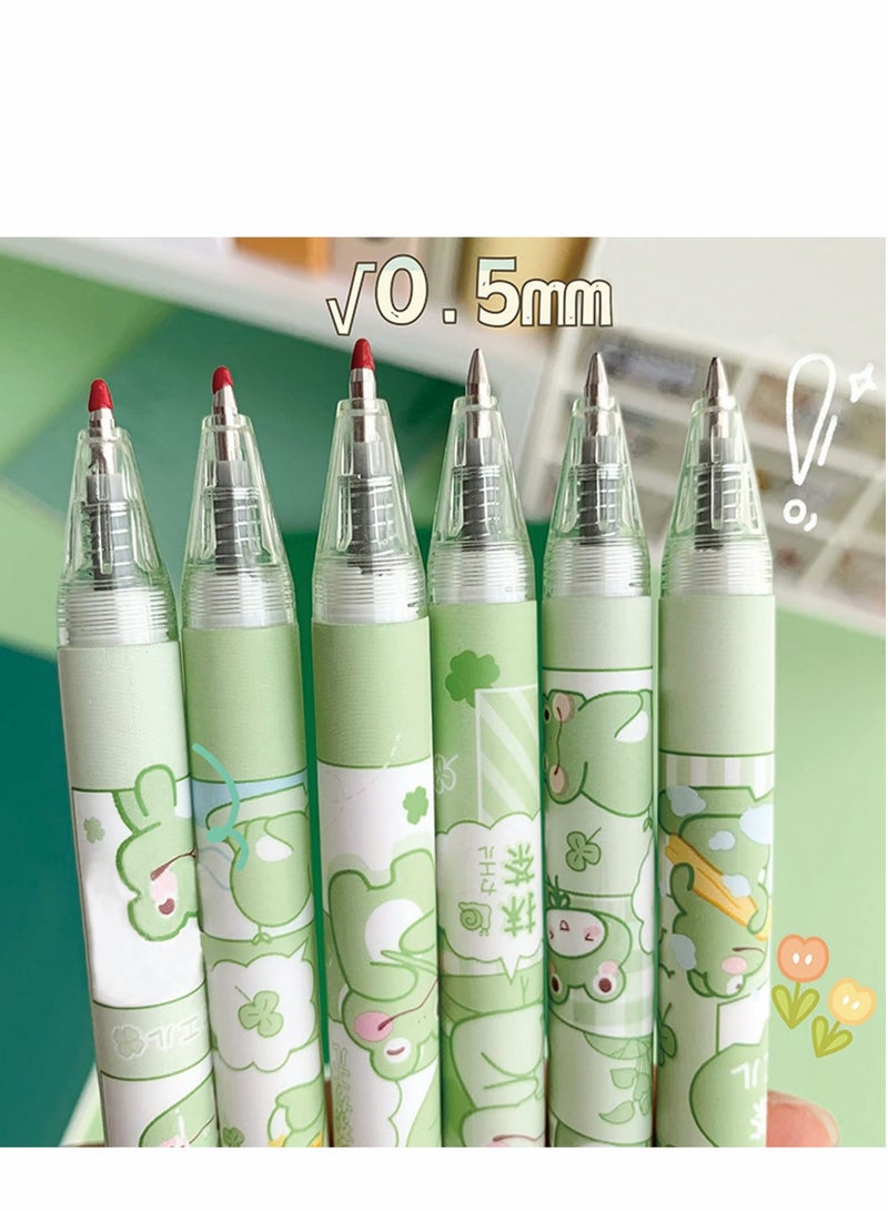 KASTWAVE Gel Ink Pens Cartoon Frog Pen Retractable Pens Cute Animal Pen 0.5mm Ballpoint Pen Office School Girls Pens,6 Pcs - Image 2